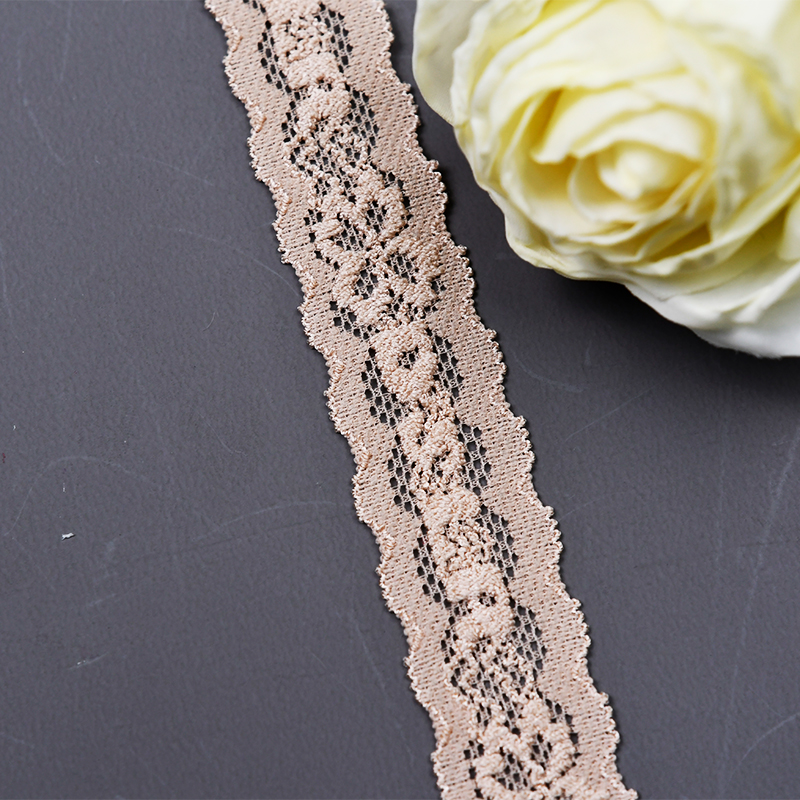 Elastic Lace 2CM Fashion 3D Nylon Spandex Stretch White Floral Lace Trim 116023#