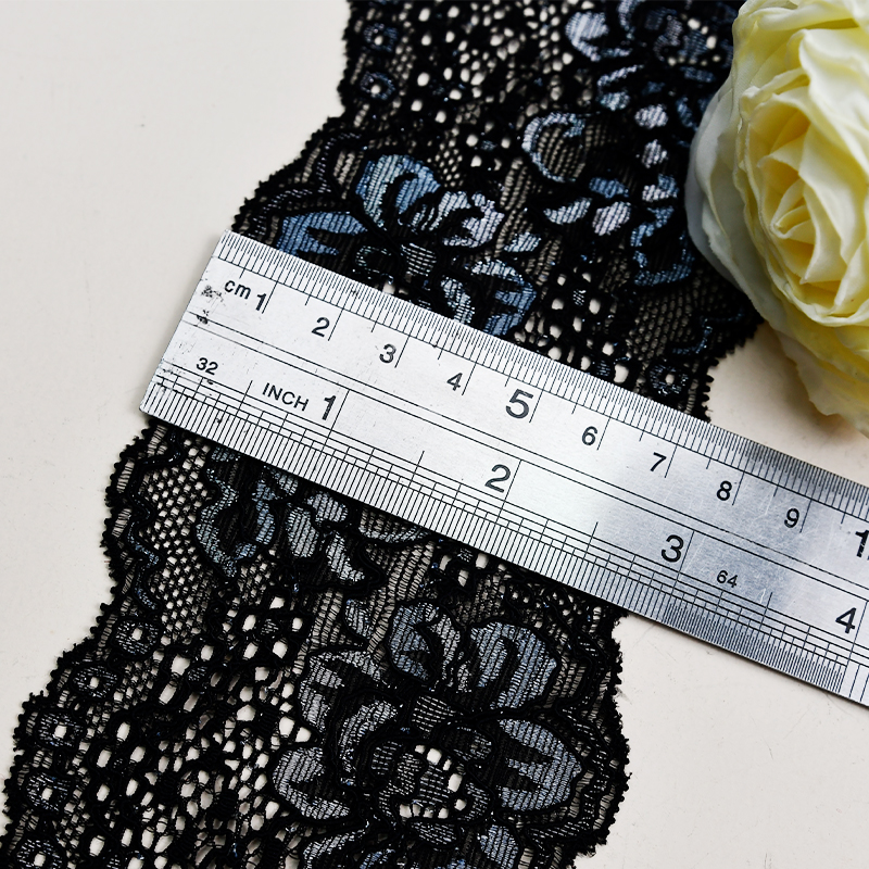 7.5cm Wholesale Bicolor knitted Elastic Lace Trim, nylon spandex stretch lace trim for women dress 6283#
