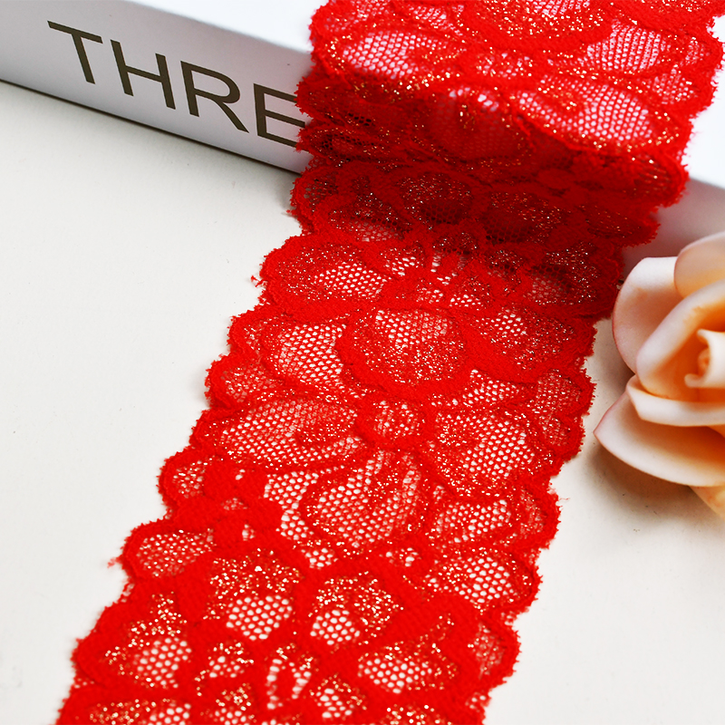 7cm Wholesale Bicolor knitted Elastic Lace Trim, nylon spandex stretch lace trim for women dress 116695-1#