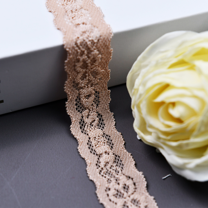 Elastic Lace 2CM Fashion 3D Nylon Spandex Stretch White Floral Lace Trim 116023#