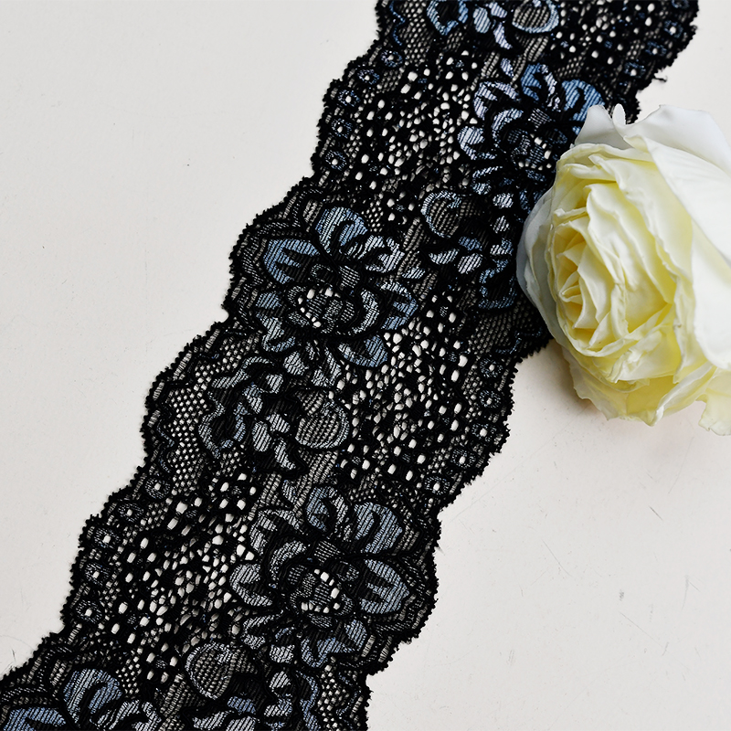 7.5cm Wholesale Bicolor knitted Elastic Lace Trim, nylon spandex stretch lace trim for women dress 6283#