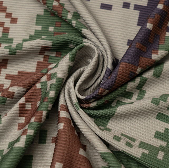Custom Rib Knit Textile Fabric 90%Polyester 10%Spandex Printed Ribbed Knit Stretch Fabric for Swimwear Yoga Garment