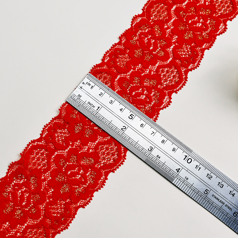 7cm Wholesale Bicolor knitted Elastic Lace Trim, nylon spandex stretch lace trim for women dress 116265#