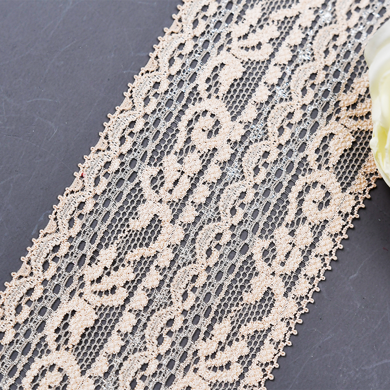 6.5cm Wholesale Bicolor knitted Elastic Lace Trim, nylon spandex stretch lace trim for women dress 106629#