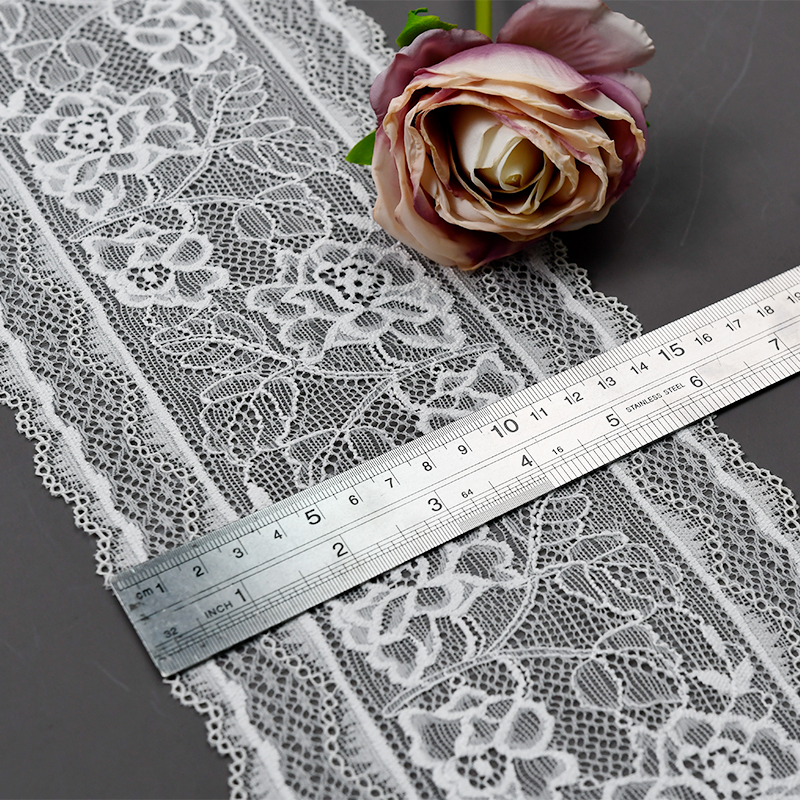 Professional Lace Manufacturer High Quality15cm Stretch White Floral Lace Trim for Women6621#