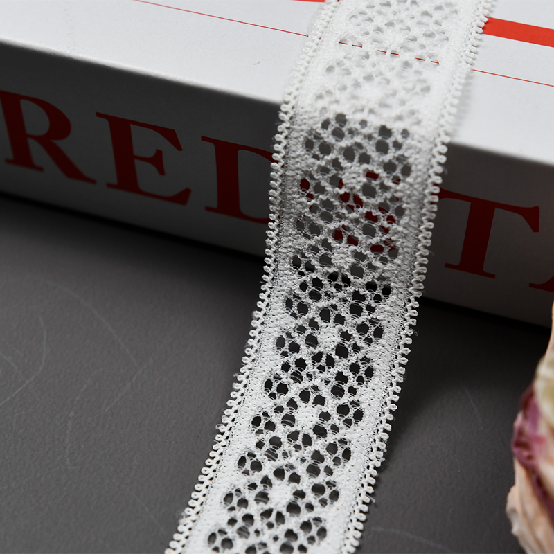 Elastic Lace 2.5CM Fashion 3D Nylon Spandex Stretch White Floral Lace Trim 59597-2#