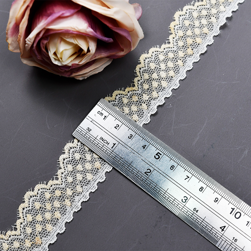 Elastic Lace 3CM Fashion 3D Nylon Spandex Stretch White Floral Lace Trim 59365-2#