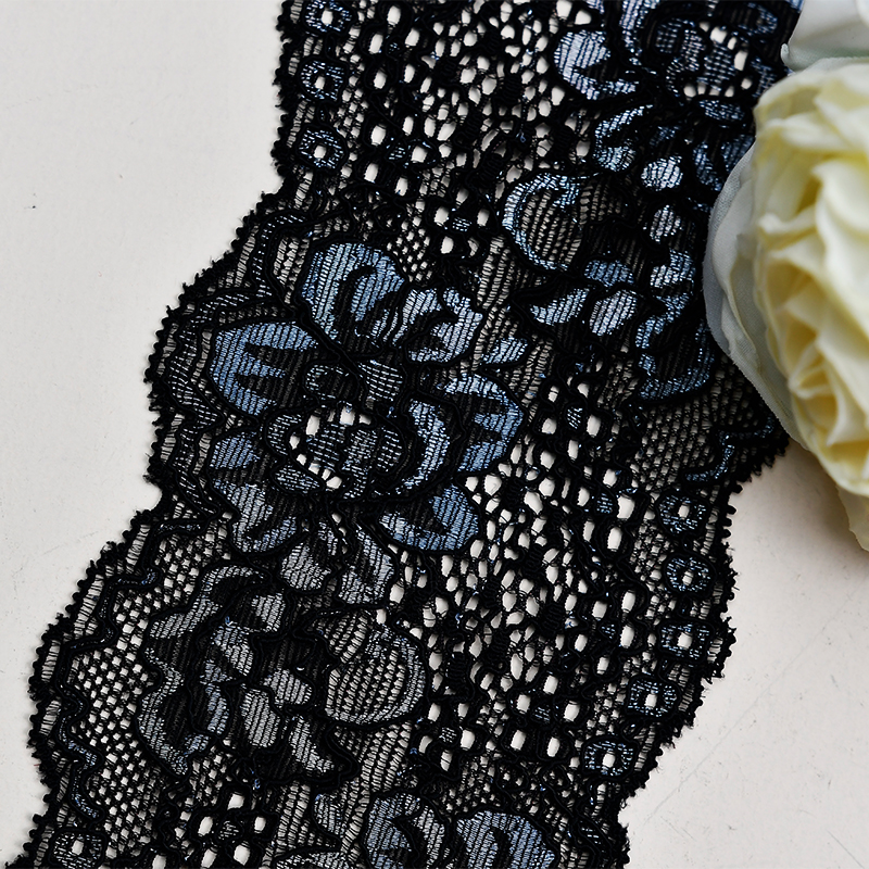 7.5cm Wholesale Bicolor knitted Elastic Lace Trim, nylon spandex stretch lace trim for women dress 6283#