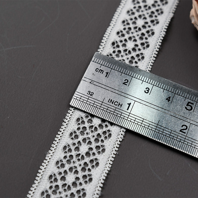 Elastic Lace 2.5CM Fashion 3D Nylon Spandex Stretch White Floral Lace Trim 59597-2#