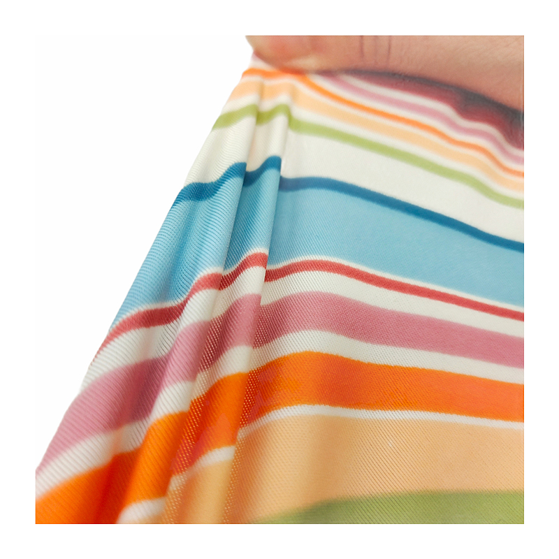 85% Polyester 15% Spandex 4 Way Stretch Color Stripe Printed Design Swimwear Fabric for Bikini Yoga Garment
