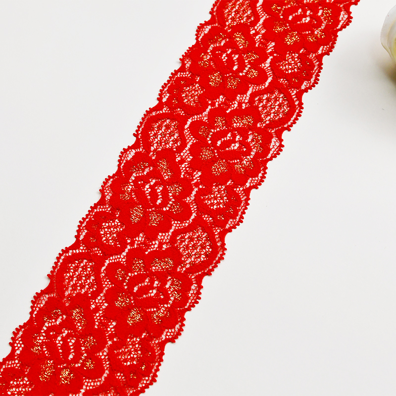 7cm Wholesale Bicolor knitted Elastic Lace Trim, nylon spandex stretch lace trim for women dress 116265#