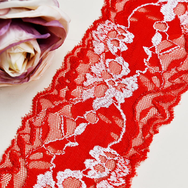 Elastic Lace 8.5CM Fashion 3D Nylon Spandex Stretch White Floral Lace Trim AB12#