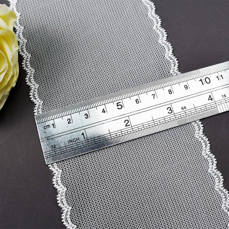 Elastic Lace 9CM Fashion 3D Nylon Spandex Stretch White Floral Lace Trim 5458A#