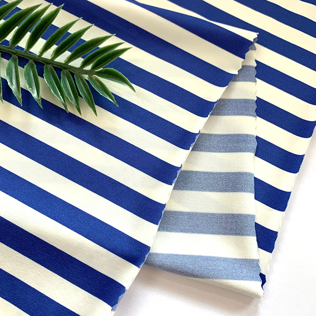 90% Polyester 10%Spandex Blue Stripe Digital Printing Printed Textile Fabric for Swimwear Sportswear Garment