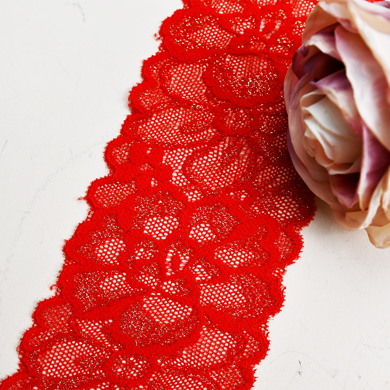 7cm Wholesale Bicolor knitted Elastic Lace Trim, nylon spandex stretch lace trim for women dress 116695-1#