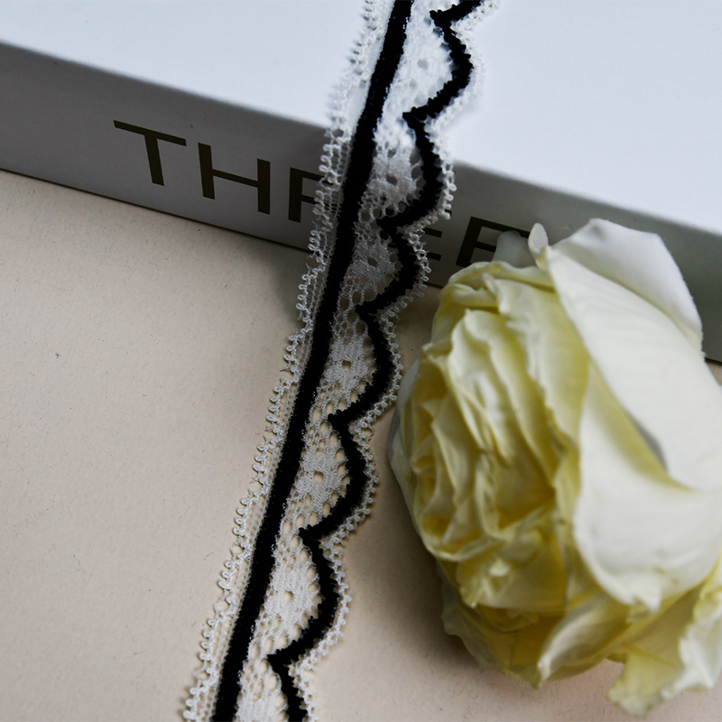 2cm Wholesale Bicolor knitted Elastic Lace Trim, nylon spandex stretch lace trim for women dress 61100-2#