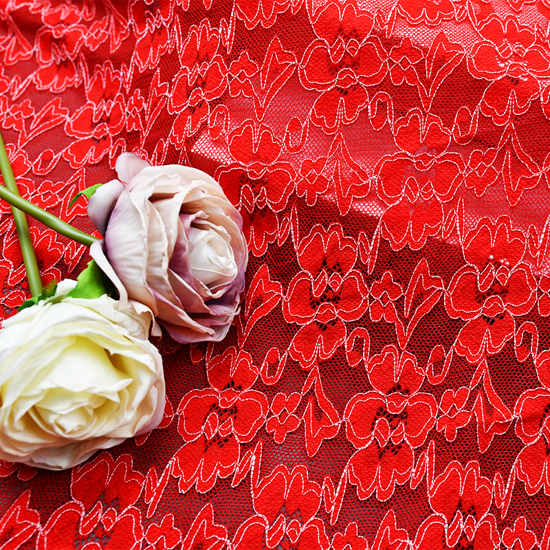 Wholesale two-color knitted elastic lace fabric women's dress 6598#