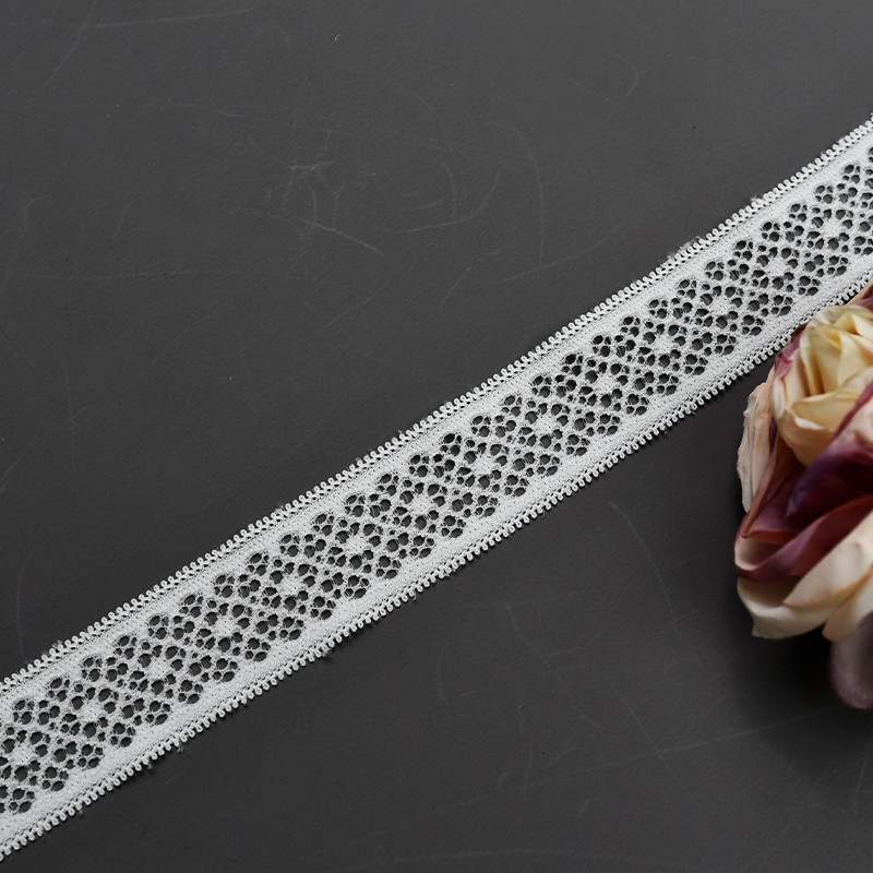 Elastic Lace 2.5CM Fashion 3D Nylon Spandex Stretch White Floral Lace Trim 59597-2#
