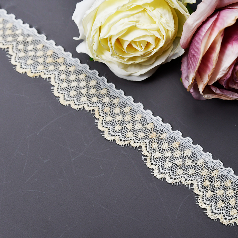Elastic Lace 3CM Fashion 3D Nylon Spandex Stretch White Floral Lace Trim 59365-2#