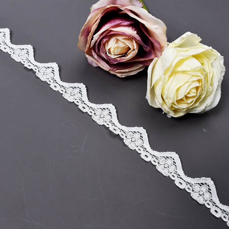 Elastic Lace 2.3CM Fashion 3D Nylon Spandex Stretch White Floral Lace Trim 106597#