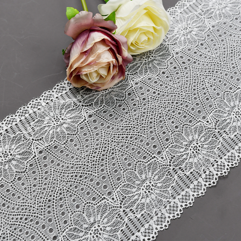 Professional Lace Manufacturer High Quality18.5cm Stretch White Floral Lace Trim for Women B026#