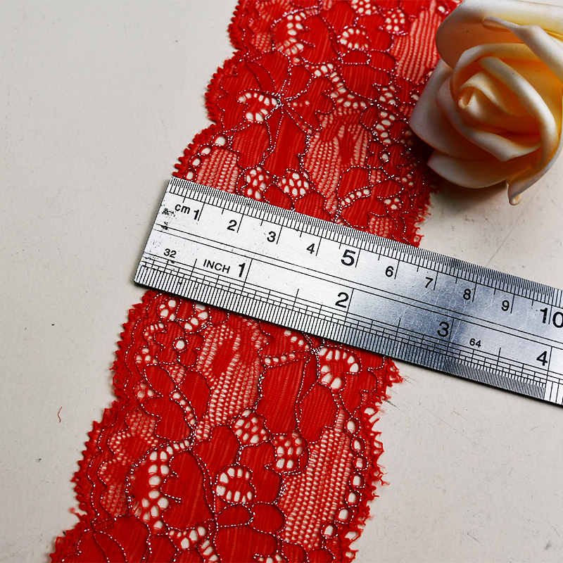 6.5cm Wholesale Bicolor knitted Elastic Lace Trim, nylon spandex stretch lace trim for women dress 6656#