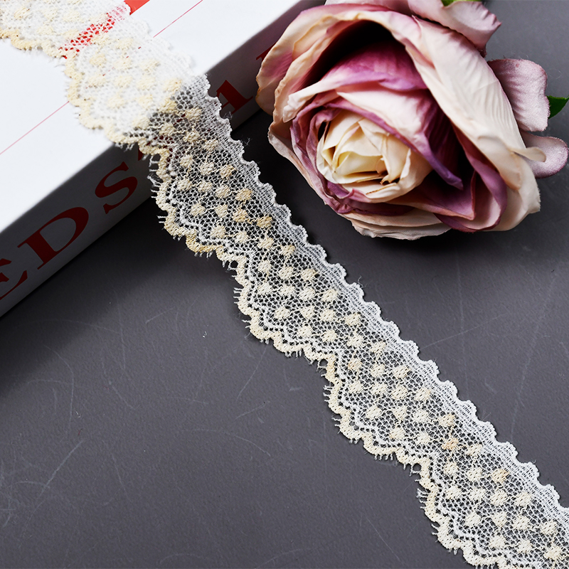 Elastic Lace 3CM Fashion 3D Nylon Spandex Stretch White Floral Lace Trim 59365-2#