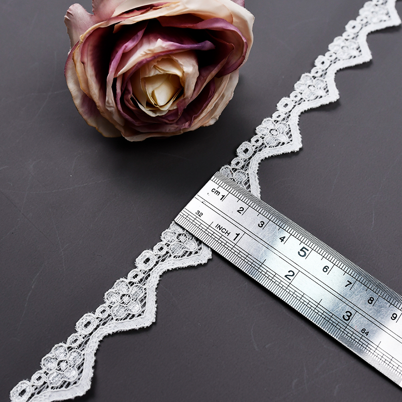 Elastic Lace 2.3CM Fashion 3D Nylon Spandex Stretch White Floral Lace Trim 106597#