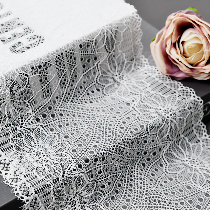 Professional Lace Manufacturer High Quality18.5cm Stretch White Floral Lace Trim for Women B026#