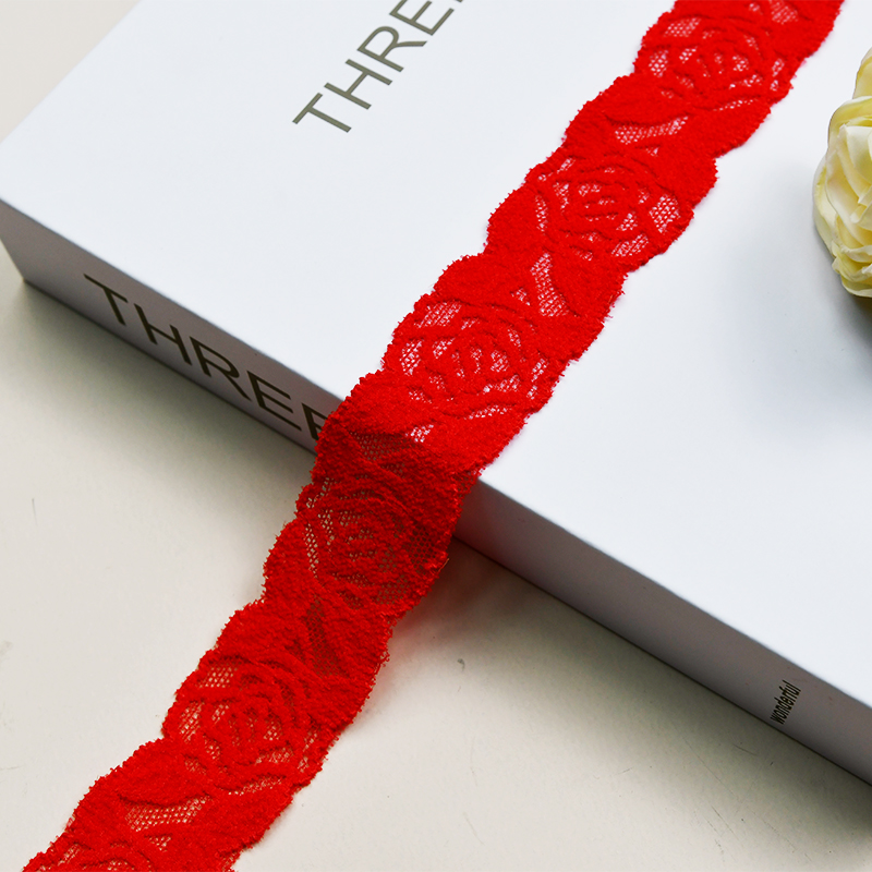 Elastic Lace 3.5CM Fashion 3D Nylon Spandex Stretch White Floral Lace Trim 116656#