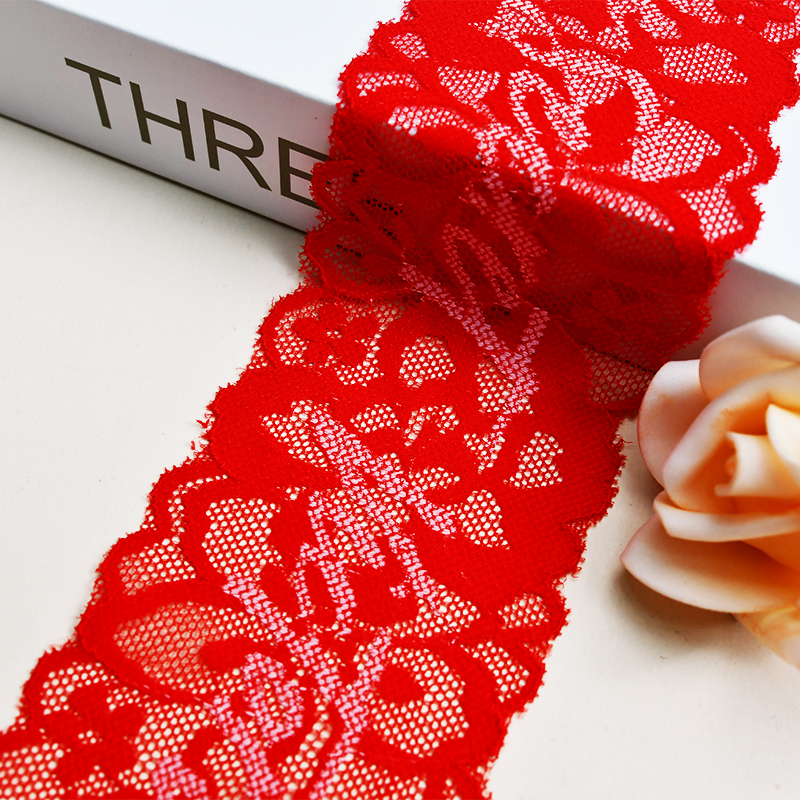 7.1cm Wholesale Bicolor knitted Elastic Lace Trim, nylon spandex stretch lace trim for women dress 116666#