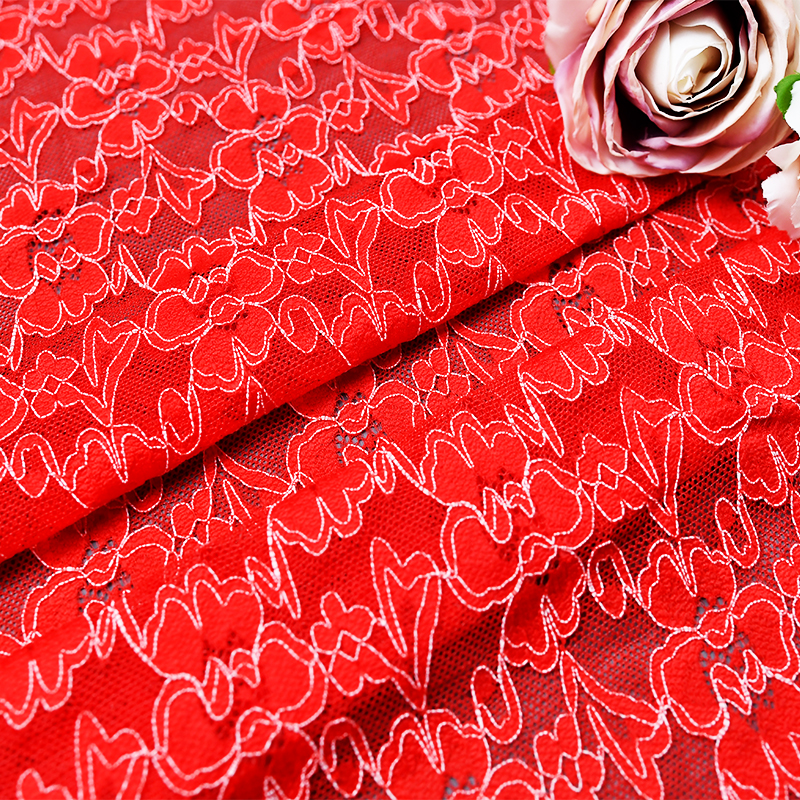 Wholesale two-color knitted elastic lace fabric women's dress 6598#