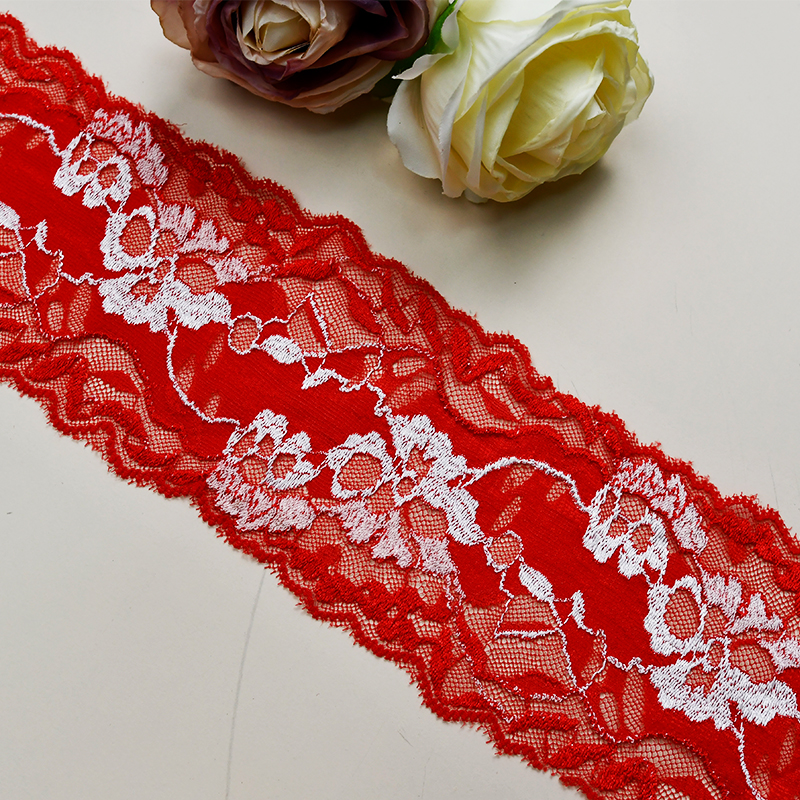 Elastic Lace 8.5CM Fashion 3D Nylon Spandex Stretch White Floral Lace Trim AB12#