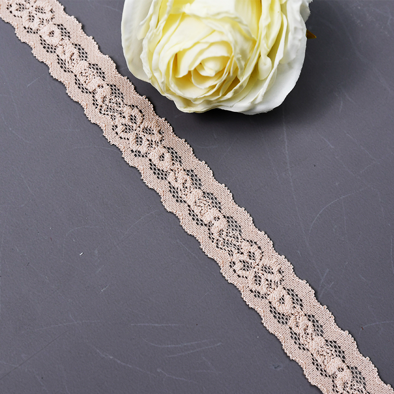 Elastic Lace 2CM Fashion 3D Nylon Spandex Stretch White Floral Lace Trim 116023#