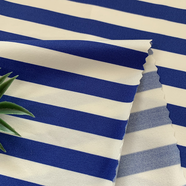 90% Polyester 10%Spandex Blue Stripe Digital Printing Printed Textile Fabric for Swimwear Sportswear Garment