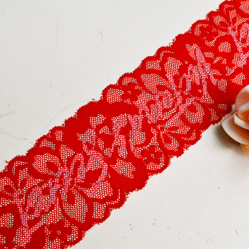 7.1cm Wholesale Bicolor knitted Elastic Lace Trim, nylon spandex stretch lace trim for women dress 116666#