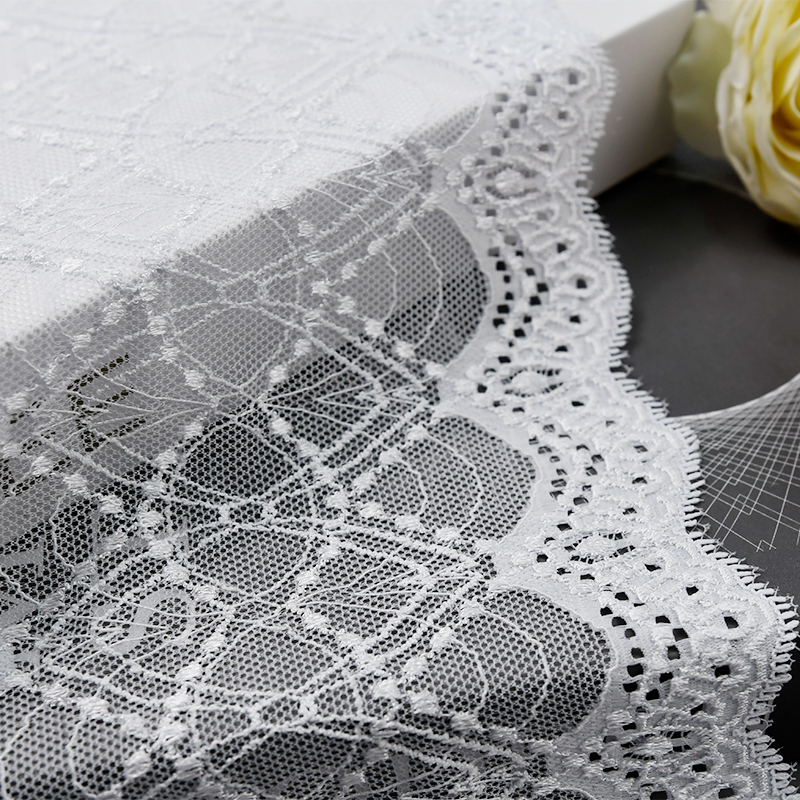 Professional Lace Manufacturer High Quality 18cm Stretch White Floral Lace Trim for Women 2207#