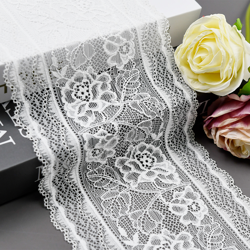 Professional Lace Manufacturer High Quality15cm Stretch White Floral Lace Trim for Women6621#