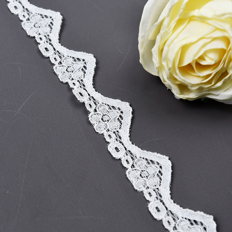 Elastic Lace 2.3CM Fashion 3D Nylon Spandex Stretch White Floral Lace Trim 106597#