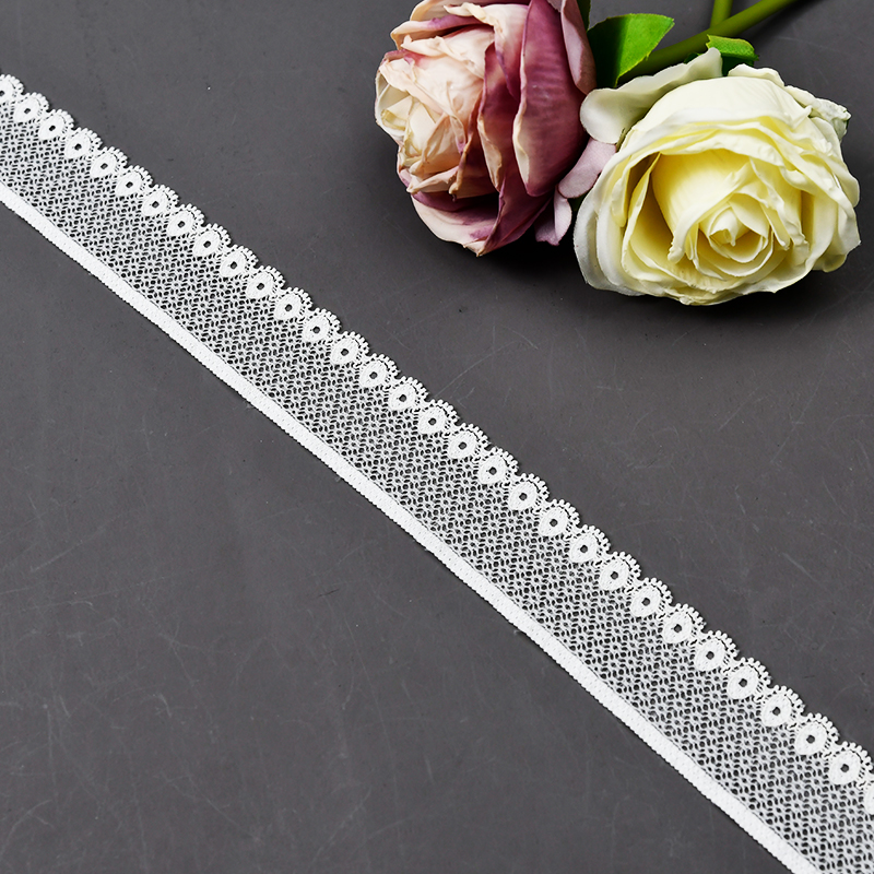 Elastic Lace 3CM Fashion 3D Nylon Spandex Stretch White Floral Lace Trim 59099-2#