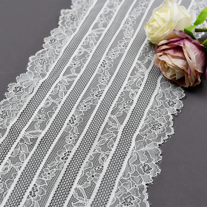 Professional Lace Manufacturer High Quality20cm Stretch White Floral Lace Trim for Women616022#