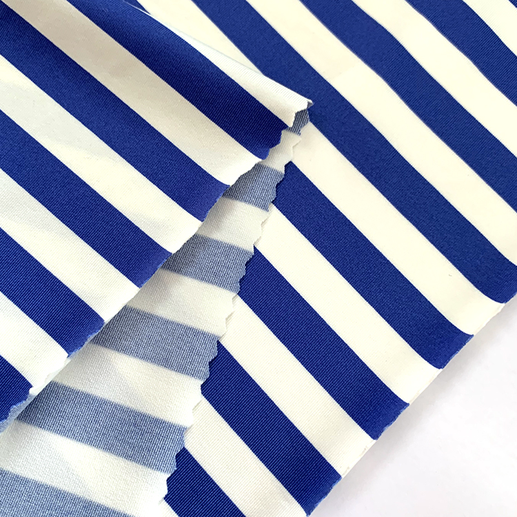 90% Polyester 10%Spandex Blue Stripe Digital Printing Printed Textile Fabric for Swimwear Sportswear Garment