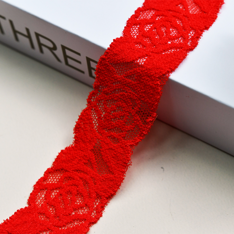 Elastic Lace 3.5CM Fashion 3D Nylon Spandex Stretch White Floral Lace Trim 116656#