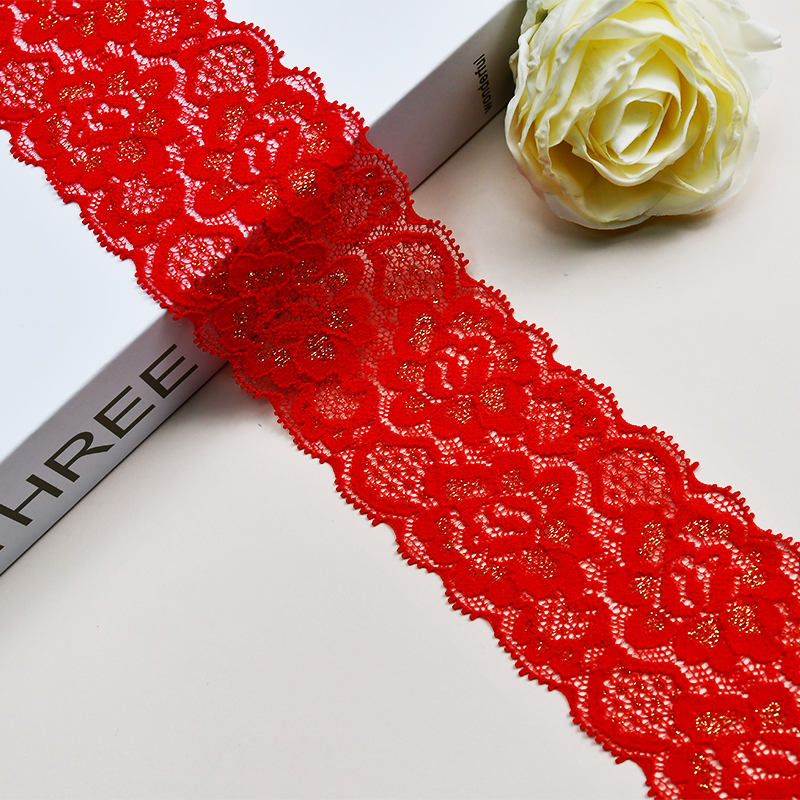 7cm Wholesale Bicolor knitted Elastic Lace Trim, nylon spandex stretch lace trim for women dress 116265#