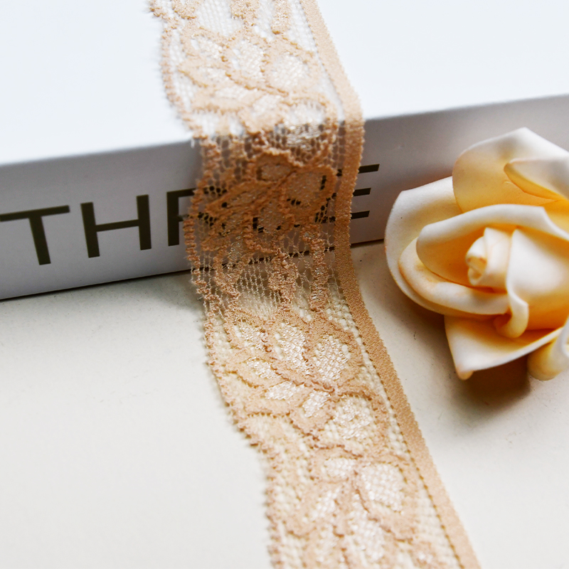 3.7cm Wholesale Bicolor knitted Elastic Lace Trim, nylon spandex stretch lace trim for women dress 106252#