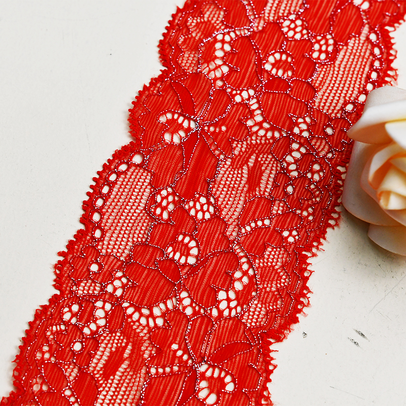 6.5cm Wholesale Bicolor knitted Elastic Lace Trim, nylon spandex stretch lace trim for women dress 6656#