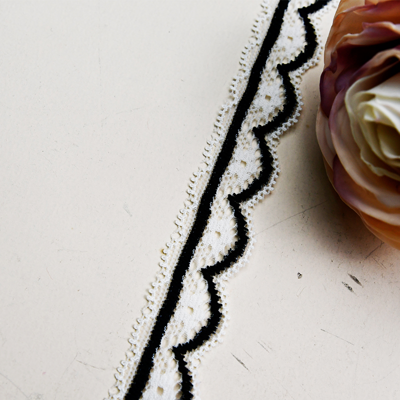 2cm Wholesale Bicolor knitted Elastic Lace Trim, nylon spandex stretch lace trim for women dress 61100-2#